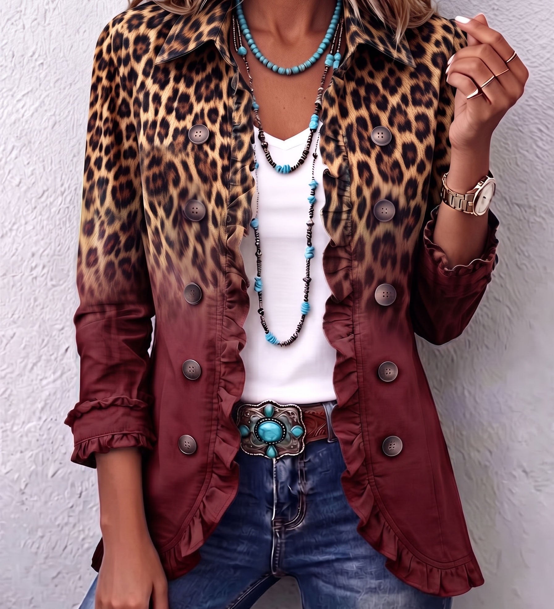 Dominique | Luipaard Ombré Ruches Blazer Jas
