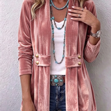 Renée | Vintage Revers Knoop Detail Lange Mouw Open Jas