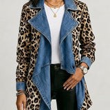 Cécile | Luipaard Print & Gewassen Denim Paneel Jas