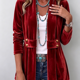 Renée | Vintage Revers Knoop Detail Lange Mouw Open Jas