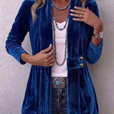 Renée | Vintage Revers Knoop Detail Lange Mouw Open Jas