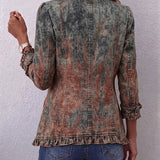 Jeannette | Vintage Gradiënt Getextureerde Print Ruches Jas