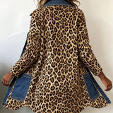 Madeleine | Luipaard Print Denim Paneel Contrast Longline Jas