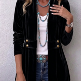 Renée | Vintage Revers Knoop Detail Lange Mouw Open Jas