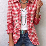 Claudia | Gingham Geplooide Knoop Jas