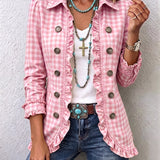 Claudia | Gingham Geplooide Knoop Jas