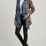 Cécile | Luipaard Print & Gewassen Denim Paneel Jas