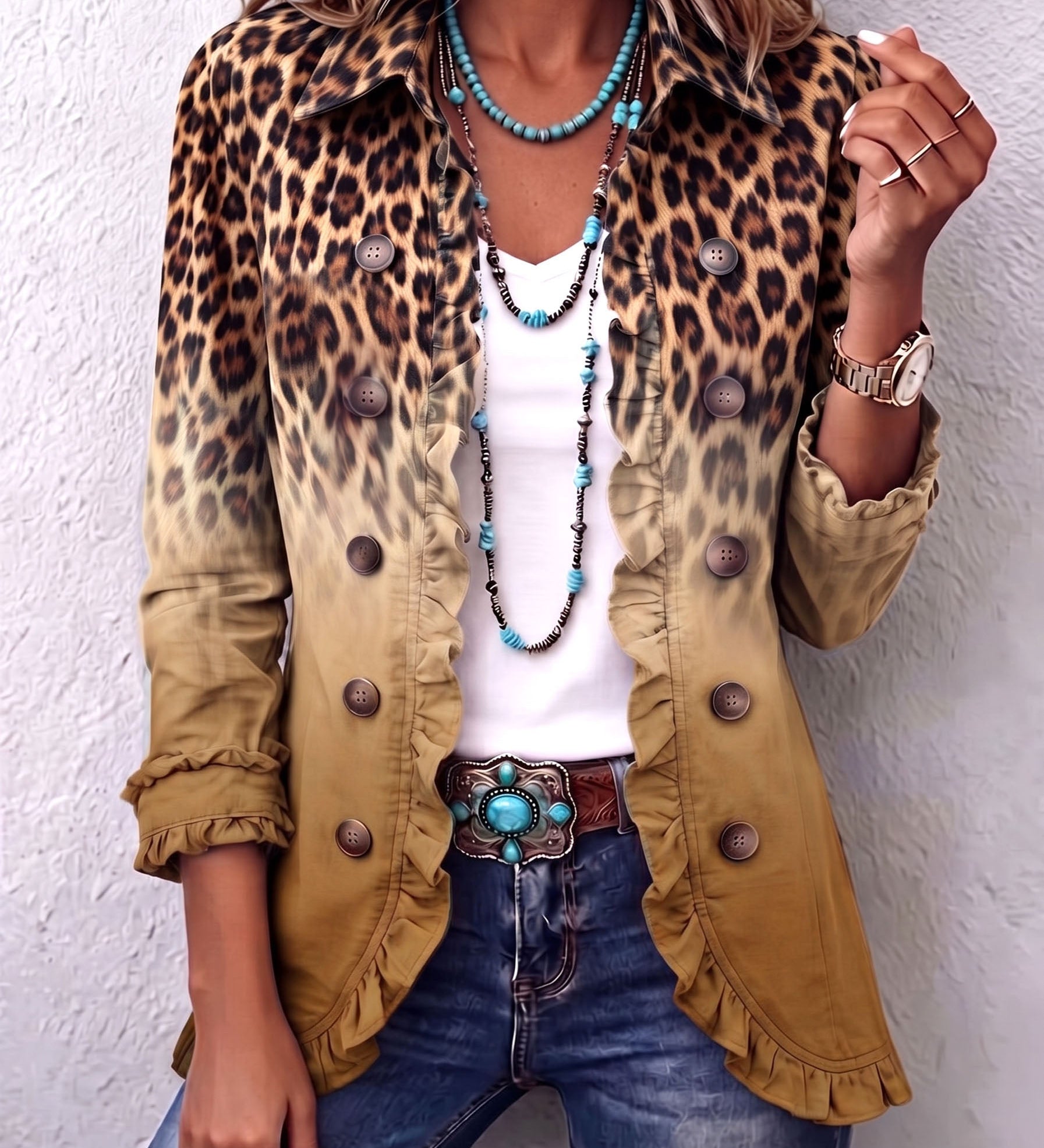 Dominique | Luipaard Ombré Ruches Blazer Jas