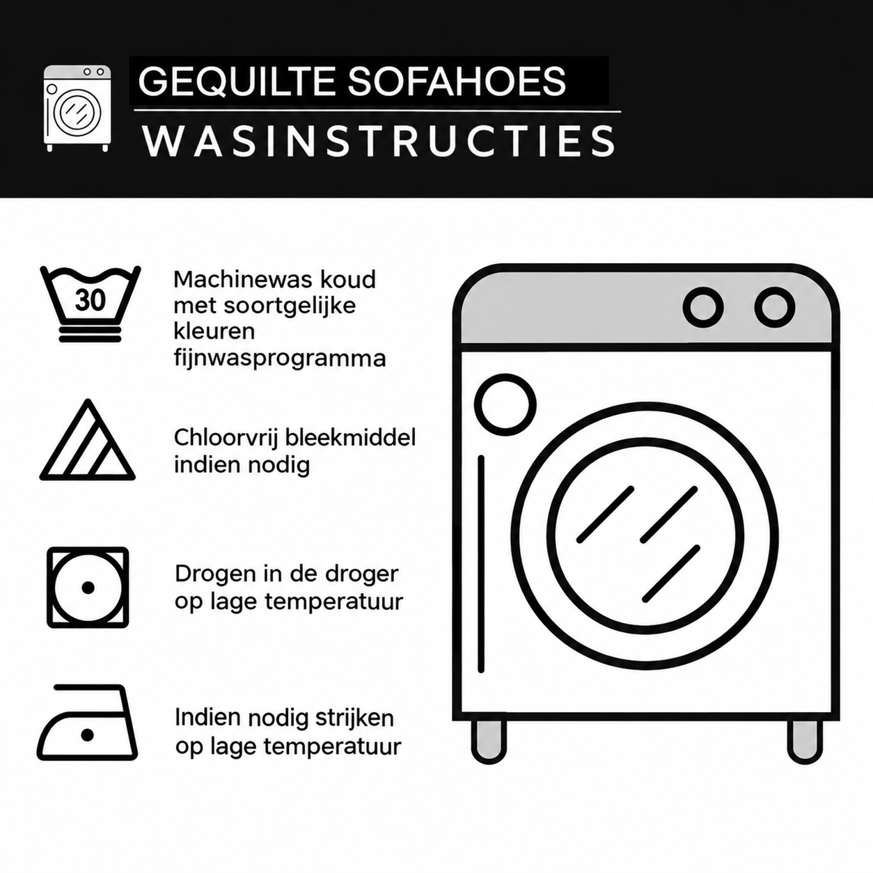 Wasinstructies gequilte bankhoes